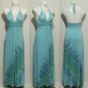 Sky Tie Dye Halter Backless Maxi Dress Small Crochet Waist Sexy Summer Wear Glam